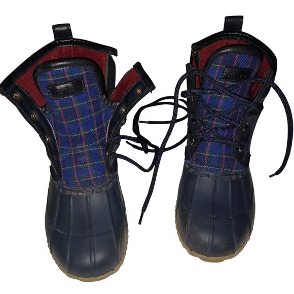 Tommy Hilfiger Womens Size 7 Navy Plaid Rain Duck Booties Textile Lace Up Shoes - Picture 11 of 11